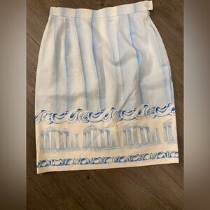 Vintage Escada Margaretha Ley Light Blue and White Print Pencil Skirt